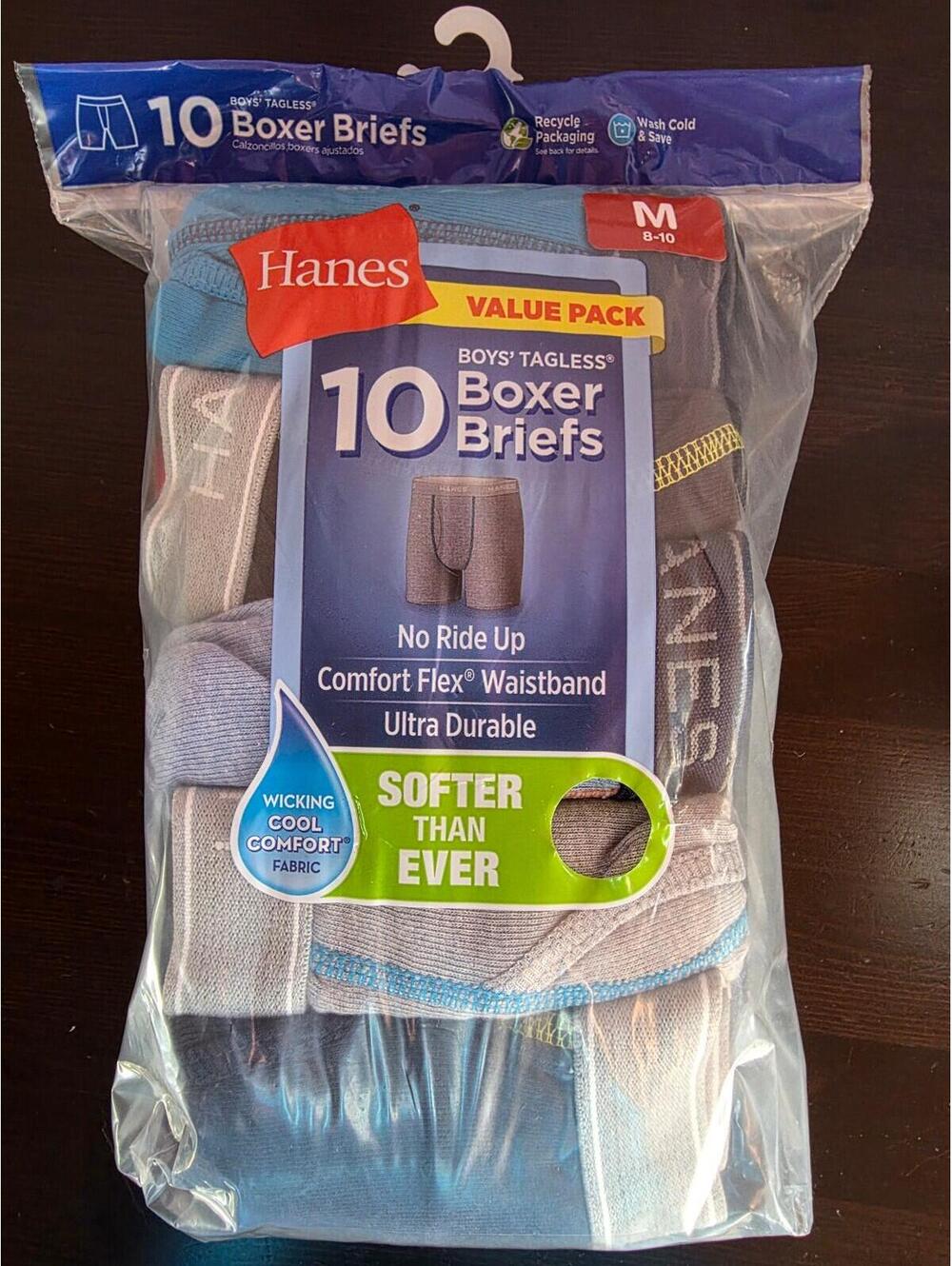 Boys' Hanes Comfort Flex Boxer Brief Underwear, 10-Pack Assorted - Med-BNWT